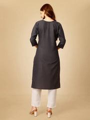 Grey Embroidered Women Kurta Pant Set-Grey1051