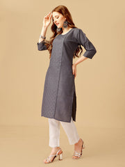 Grey Embroidered Women Kurta Pant Set-Grey1051