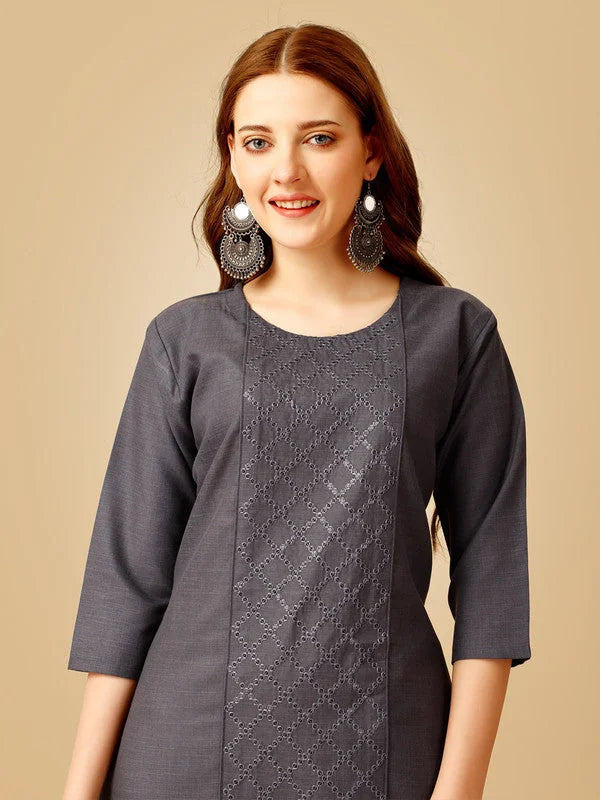 Grey Embroidered Cotton Women's Kurta Pant Set | Indian Kurta ...
