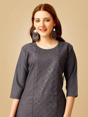 Grey Embroidered Women Kurta Pant Set-Grey1051