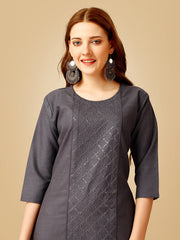 Grey Embroidered Women Kurta Pant Set-Grey1051