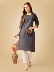 Grey Embroidered Women Kurta Pant Set-Grey1051