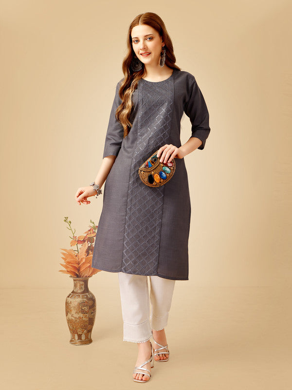 Grey Embroidered Cotton Women's Kurta Pant Set | Indian Kurta ...