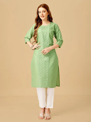 Green Embroidered Women Kurta Pant Set-Lime1051