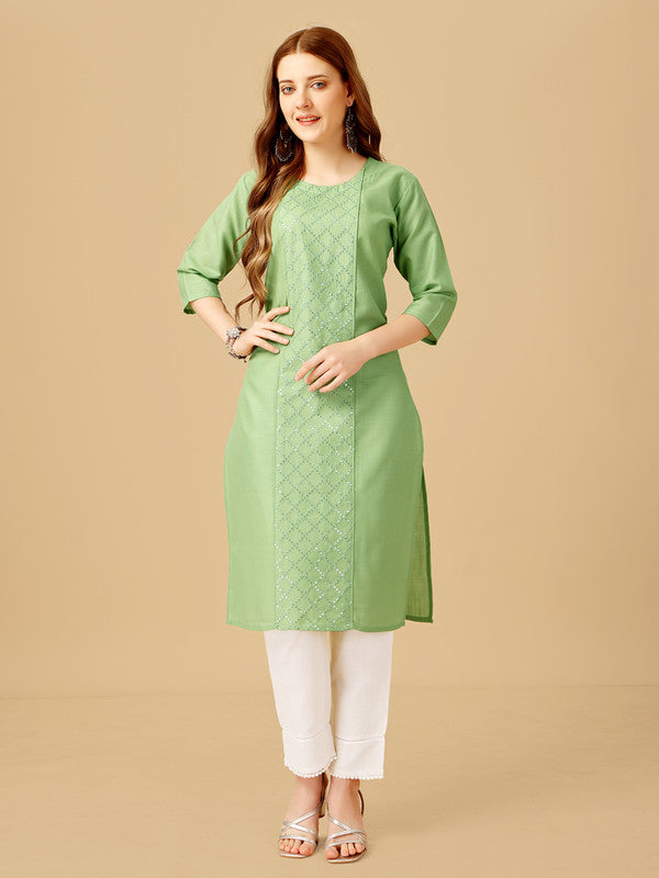 Green Embroidered Women Kurta Pant Set-Lime1051