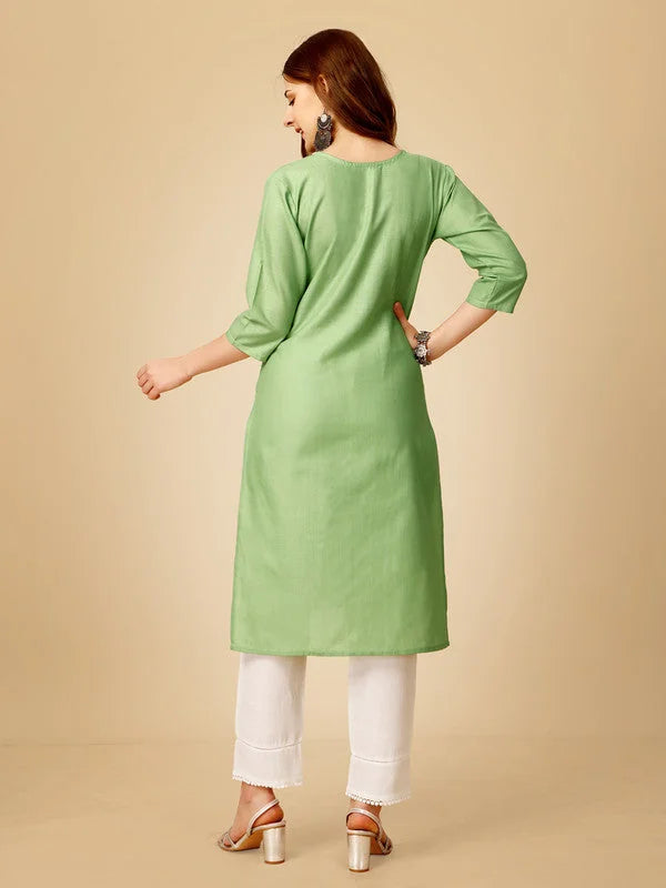 Green Embroidered Cotton Women's Kurta Pant Set | Kurta Set
