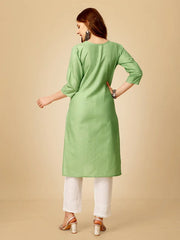 Green Embroidered Women Kurta Pant Set-Lime1051