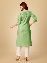 Green Embroidered Women Kurta Pant Set-Lime1051