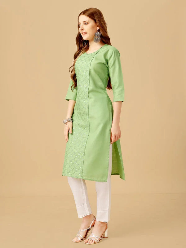 Green Embroidered Cotton Women's Kurta Pant Set | Kurta Set
