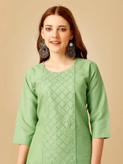 Green Embroidered Women Kurta Pant Set-Lime1051