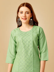 Green Embroidered Women Kurta Pant Set-Lime1051