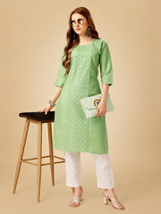 Green Embroidered Women Kurta Pant Set-Lime1051