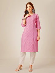Pink Embroidered Women Kurta Pant Set-Pink1051