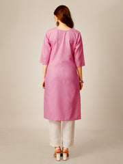 Pink Embroidered Women Kurta Pant Set-Pink1051