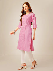 Pink Embroidered Women Kurta Pant Set-Pink1051