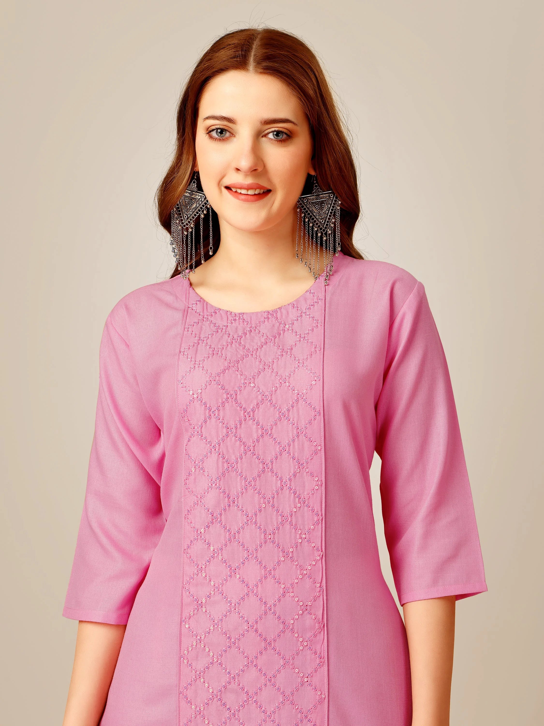 Pink Embroidered Cotton Women's Kurta Pant Set | Indian Sets