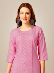 Pink Embroidered Women Kurta Pant Set-Pink1051