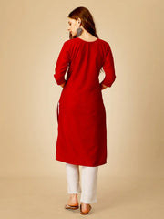 Red Embroidered Women Kurta Pant Set-Red1051