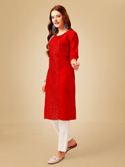 Red Embroidered Women Kurta Pant Set-Red1051