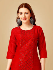 Red Embroidered Women Kurta Pant Set-Red1051