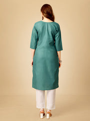 Teal Embroidered Women Kurta Pant Set-Teal1051