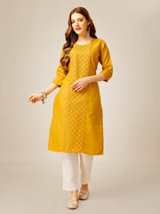 Yellow Embroidered Women Kurta Pant Set-Yellow1051