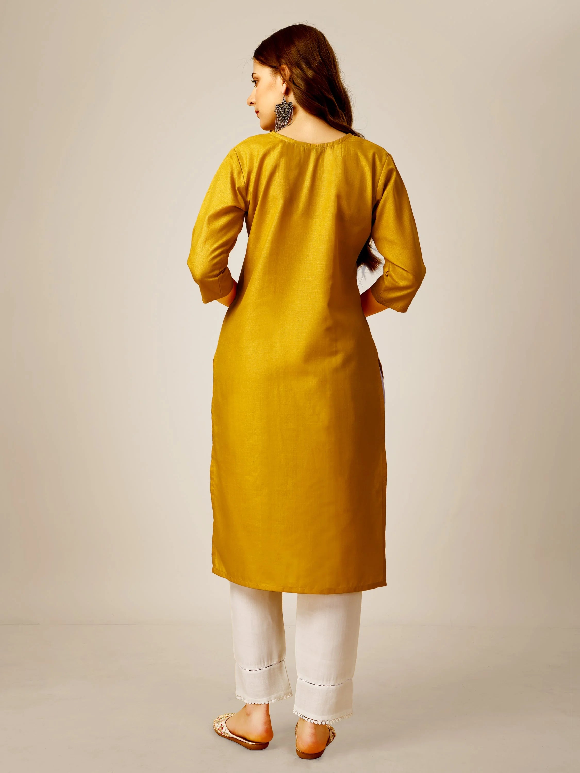 Yellow Embroidered Cotton Women's Kurta Pant Set | Indian Sets
