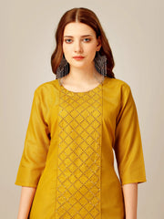 Yellow Embroidered Women Kurta Pant Set-Yellow1051