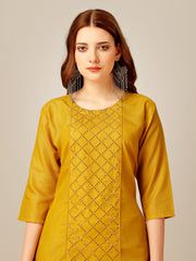 Yellow Embroidered Women Kurta Pant Set-Yellow1051