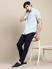 Men Grey Graphics Casual Shirt-GEORGE-1632-Grey