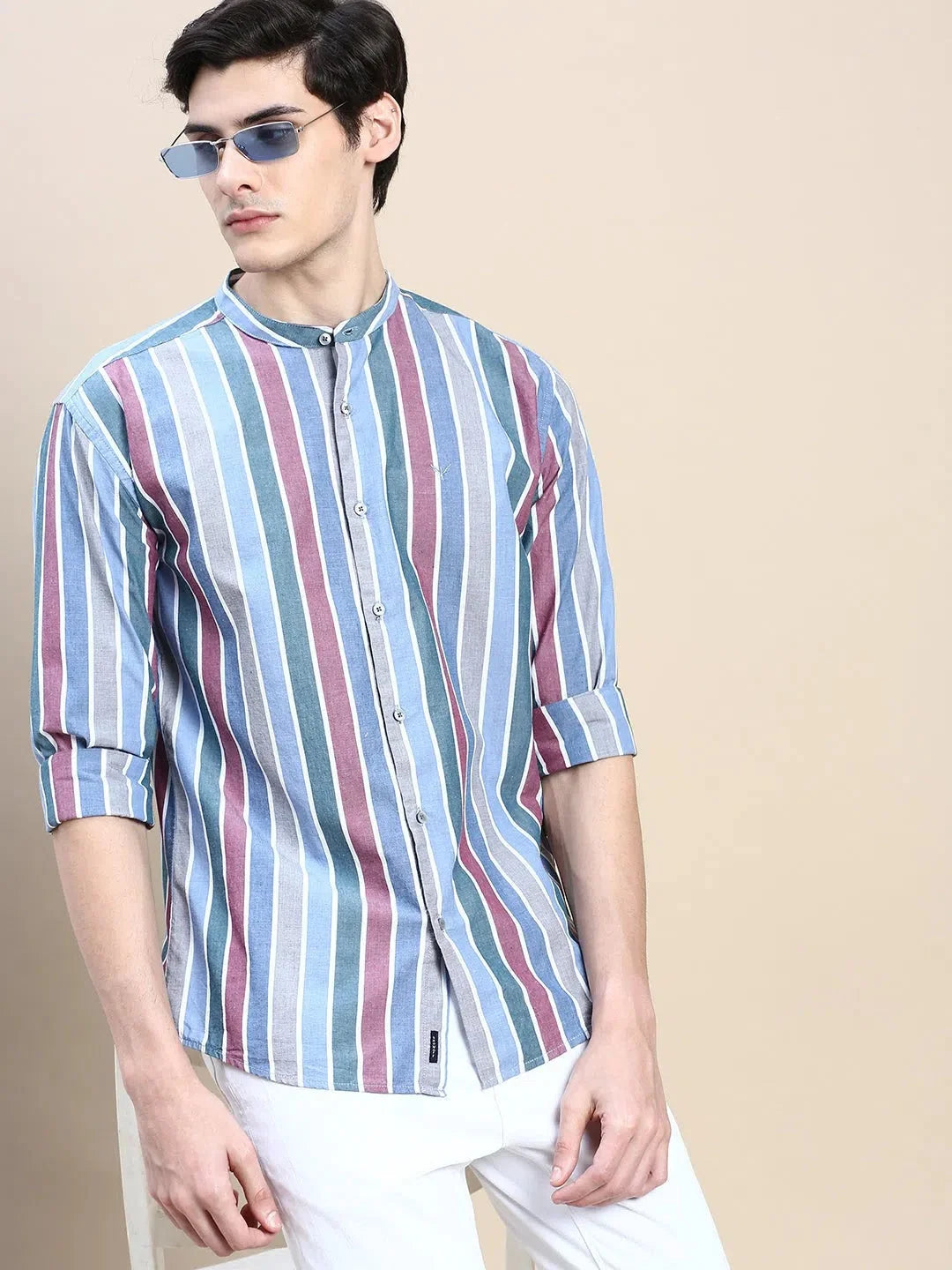 Men Blue Striped Casual Shirt-LAVINIA-1455-Blue
