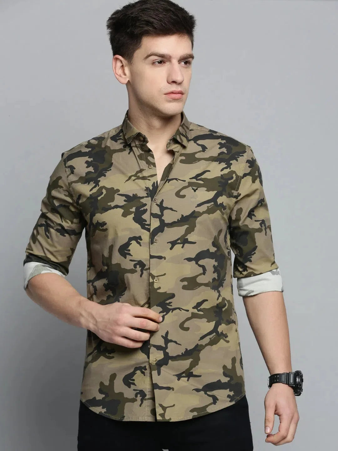Olive Green Printed Mens Shirt - DesiQlo Casual Cotton Shirt