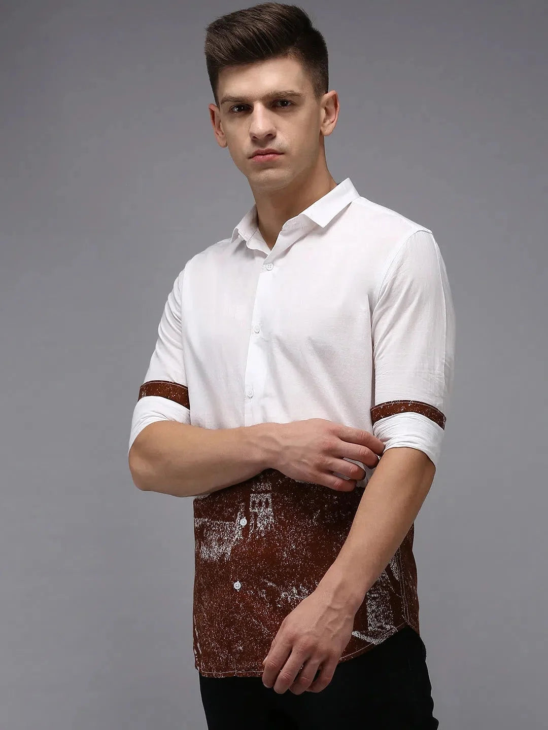 Men White Printed Cotton Shirt | Casual Mens Shirt