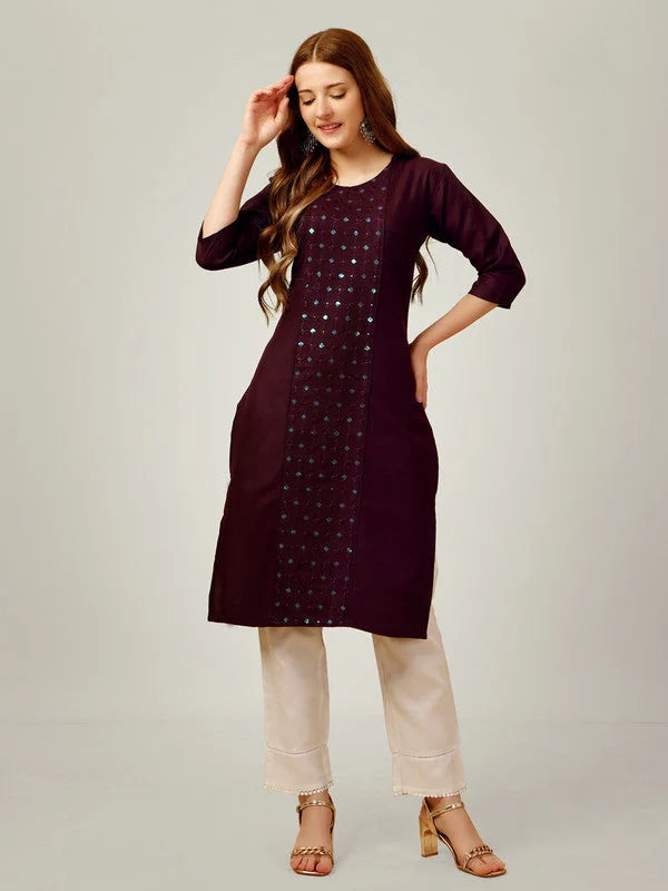 Purple Embroidered Women Kurta Pant Set-Darkpurple1062
