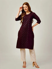 Purple Embroidered Women Kurta Pant Set-Darkpurple1062