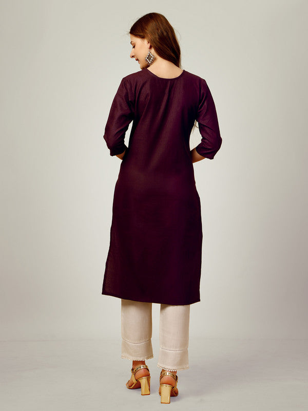 Purple Embroidered Cotton Women's Kurta Pant Set | Kurta Sets
