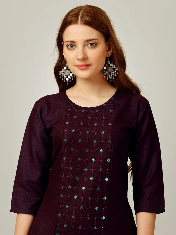 Purple Embroidered Cotton Women's Kurta Pant Set | Kurta Sets