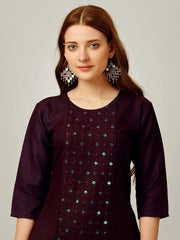 Purple Embroidered Women Kurta Pant Set-Darkpurple1062