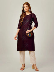 Purple Embroidered Women Kurta Pant Set-Darkpurple1062