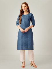 Blue Embroidered Women Kurta Pant Set-Denimblue1062