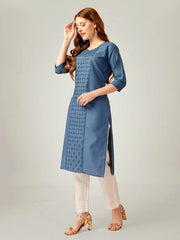 Blue Embroidered Women Kurta Pant Set-Denimblue1062