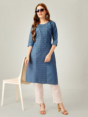 Blue Embroidered Women Kurta Pant Set-Denimblue1062