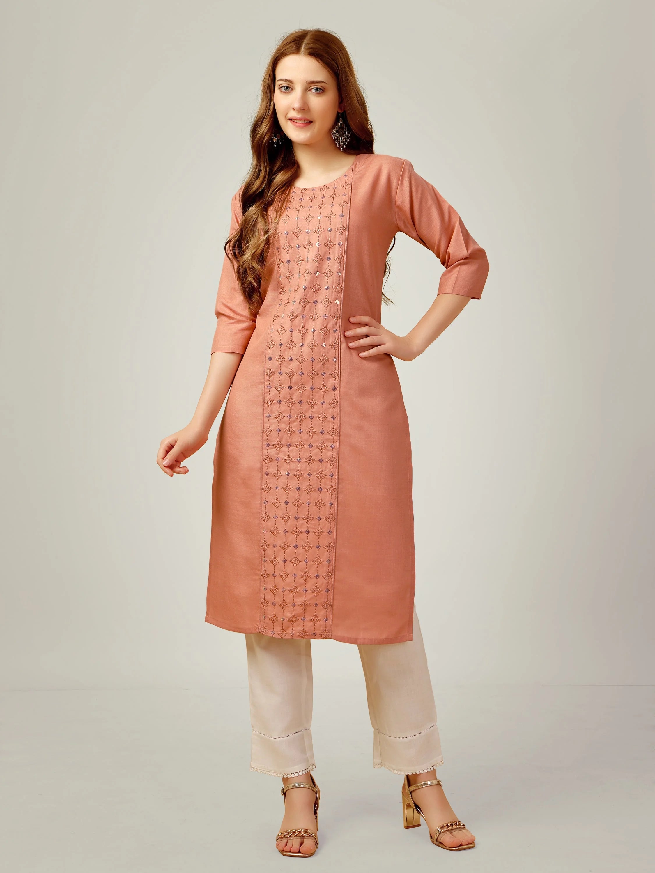 Coral Embroidered Women's Kurta Set | Cotton Designer Kurta Sets