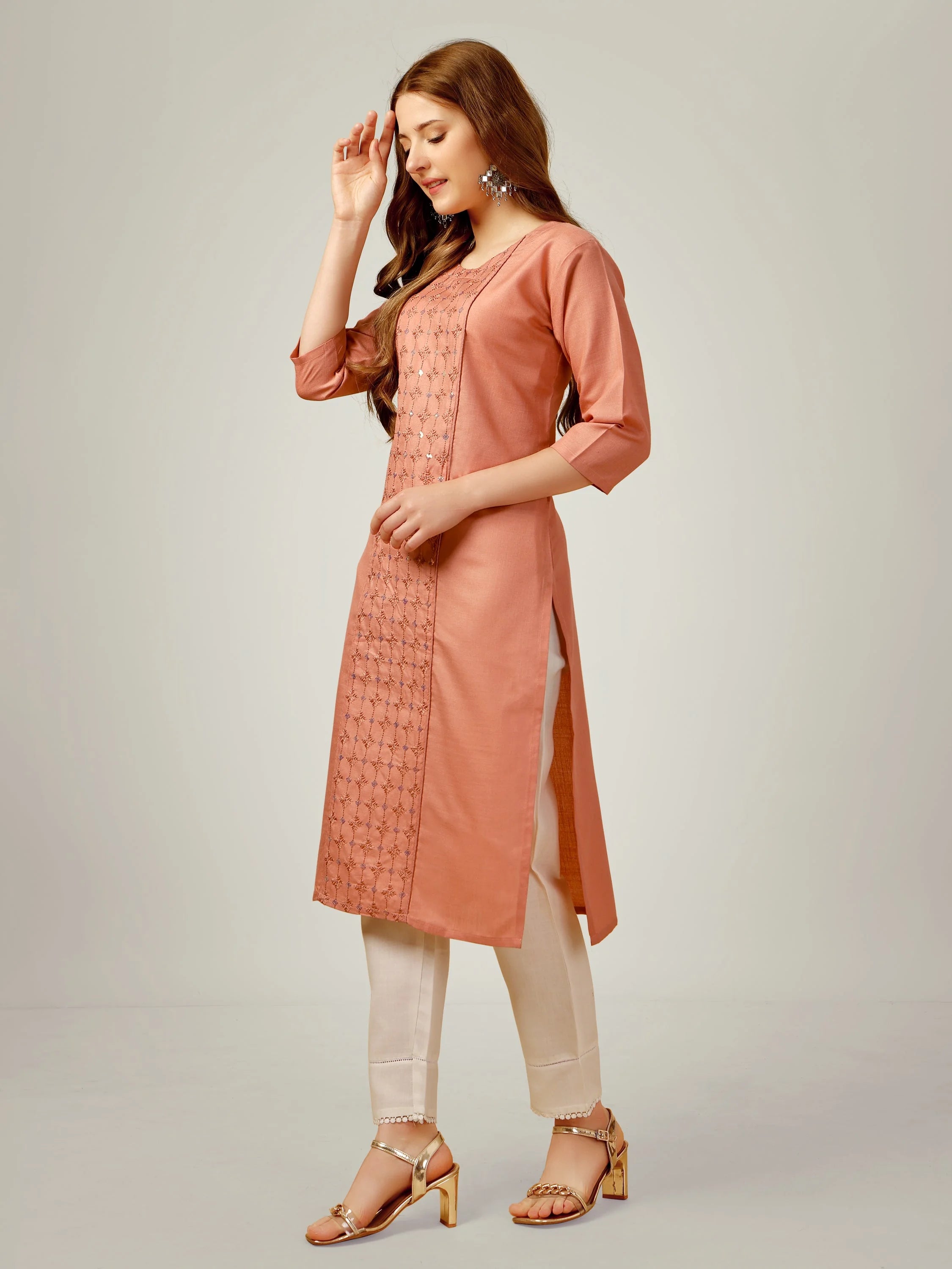 Coral Embroidered Women's Kurta Set | Cotton Designer Kurta Sets