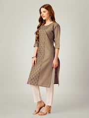 Khaki Embroidered Women Kurta Pant Set-Khaki1062