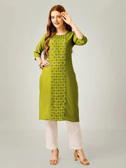 Green Embroidered Women Kurta Pant Set-Parrot1062