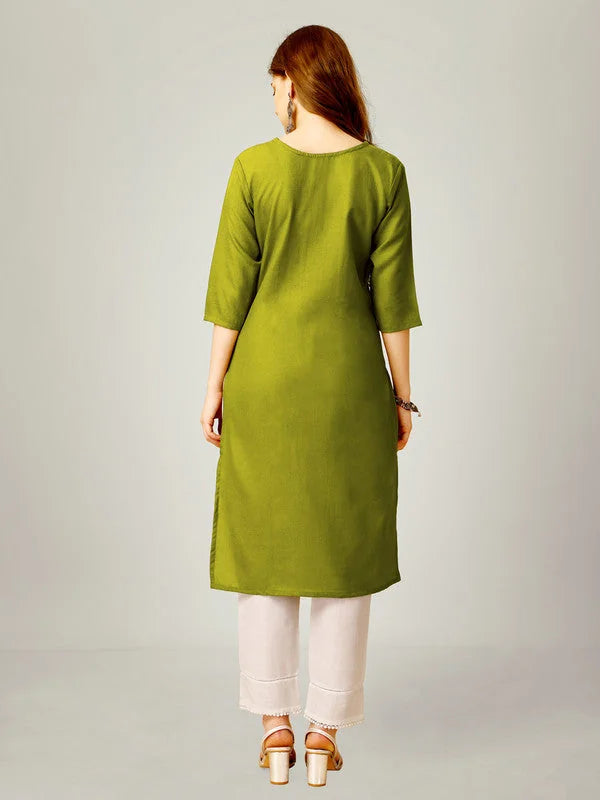 Green Embroidered Cotton Women's Kurta Pant Set | Indian Set