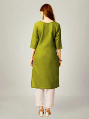 Green Embroidered Women Kurta Pant Set-Parrot1062