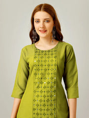 Green Embroidered Women Kurta Pant Set-Parrot1062