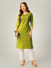 Green Embroidered Women Kurta Pant Set-Parrot1062